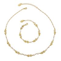 Ensembles de bijoux de perle d'eau douce en laiton, Bracelet & collier, avec perle d'eau douce cultivée, Plaqué d'or 18K, bijoux de mode & styles différents pour le choix & pavé de micro zircon & pour femme, doré, Pendantuff1a41.9+6.3cm .2+4.3cm, Vendu par PC