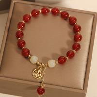 Rot Achat Armbänder, Roter Achat, mit Weiß Chalcedon & Zinklegierung, rund, goldfarben plattiert, Modeschmuck & unisex, rot, Länge:ca. 18 cm, verkauft von PC