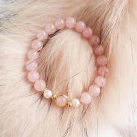 Quartz Bracelets, Rose Quartz, with Plastic Pearl & Zinc Alloy, Round, gold color plated, fashion jewelry & for woman, pink, 8mm Approx 18 cm 