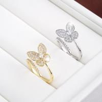 Cubic Zirconia Micro Pave Brass Finger Ring, Butterfly, plated, fashion jewelry & micro pave cubic zirconia & for woman 