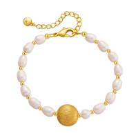 Kultivierten Süßwasser Perle Messing Armband, mit Natürliche kultivierte Süßwasserperlen, mit Verlängerungskettchen von 2.36inch, 18K vergoldet, Modeschmuck & für Frau, goldfarben, 13mm, Länge:ca. 6.49 ZollInch, verkauft von PC