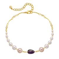 laiton cheville, avec Shell Pearl, avec 2.36inch chaînes de rallonge, Plaqué or 18K, bijoux de mode & pour femme, doré Environ 8.66 pouce, Vendu par PC