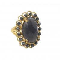 Gemstone Brass Finger Ring, with Natural Stone, gold color plated, fashion jewelry & for woman US Ring 