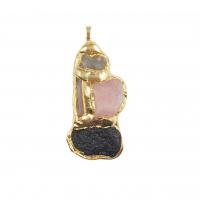 Gemstone Brass Pendants, with Gemstone, gold color plated, DIY, mixed colors 