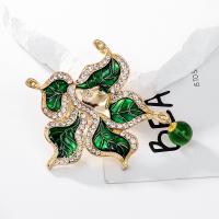 Rhinestone Zinc Alloy Brooch, with Glass, Leaf, plated, for woman & with rhinestone, green 