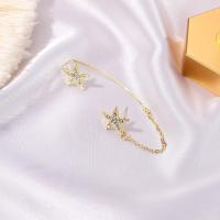 Rhinestone Brass Drop Earring, Star, plated, fashion jewelry & for woman & with rhinestone, gold, 97mm 