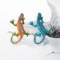 Rhinestone Zinc Alloy Brooch, with enamel, Gecko, plated, for woman & with rhinestone 