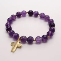 Quartz Bracelets, Brass, with Amethyst, Cross, fashion jewelry & Unisex & micro pave cubic zirconia 