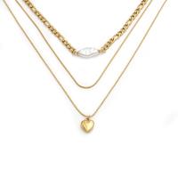 Collar Multi de la capa, acero inoxidable 304, con Perlas plásticas, con 5cm extender cadena, 18K chapado en oro, tres capas & Joyería & para mujer, dorado, longitud:aproximado 52 cm, Vendido por UD