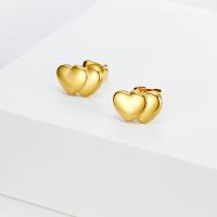 Boucles d'oreilles en acier titane, coeur, Placage ionique sous vide, bijoux de mode & pour femme, doré Vendu par paire