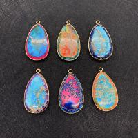 Impression Jasper Pendants, with Brass, Teardrop, gold color plated, DIY 