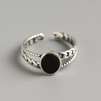 Anillo de Plata Ley, Plata de ley 925, con Ágata negra, Acabado antiguo, Joyería & para mujer & hueco, 9mm, diámetro interior:aproximado 17.2mm, Vendido por UD