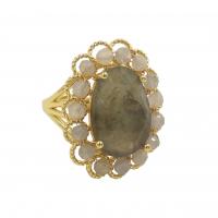 Gemstone Brass Finger Ring, with Natural Stone, gold color plated, fashion jewelry & for woman US Ring 