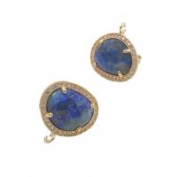 Brass Earring Stud Component, with Natural Stone, gold color plated, DIY & micro pave cubic zirconia 