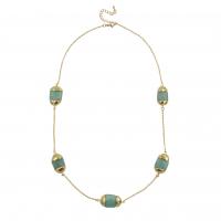 Collier en laiton fait à la main, avec Amazonite, avec 2 Inch chaînes de rallonge, Placage de couleur d'or, bijoux de mode & pour femme, vert, 14-16x23-25mm Environ 24 pouce, Vendu par PC