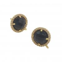 Brass Earring Stud Component, with Natural Stone, gold color plated, DIY & micro pave cubic zirconia 