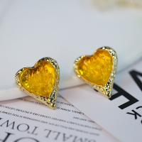 Resin Zinc Alloy Earring, with Resin, Heart, gold color plated, fashion jewelry & for woman 