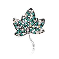 Rhinestone Zinc Alloy Brooch, Leaf, plated, Unisex & with rhinestone 