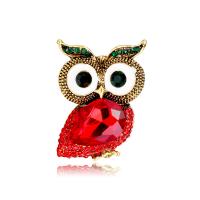 Rhinestone Zinc Alloy Brooch, with Glass, Owl, plated, Unisex & enamel & with rhinestone 