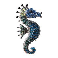 Rhinestone Zinc Alloy Brooch, Seahorse, plated, Unisex & with rhinestone, blue 