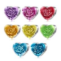 Émail en argent European perle, argent sterling 925, coeur, DIY & avec le motif de fleurs & émail, plus de couleurs à choisir Vendu par PC