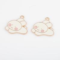 Zinc Alloy Enamel Pendants, Rabbit, gold color plated, DIY, white Approx 1.7mm, Approx 