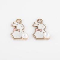 Zinc Alloy Enamel Pendants, with Plastic Pearl, Rabbit, gold color plated, DIY, white Approx 2mm, Approx 