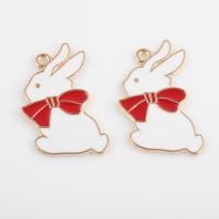 Zinc Alloy Enamel Pendants, Rabbit, gold color plated, DIY, white Approx 1.7mm, Approx 