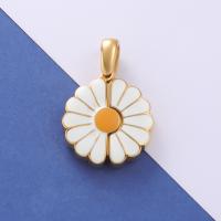 Enamel Stainless Steel Pendant, 304 Stainless Steel, Flower, Vacuum Ion Plating, DIY white 