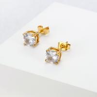 Boucles d'oreilles en acier titane, avec zircon cubique, Placage ionique sous vide, bijoux de mode & pour femme, doré Vendu par paire