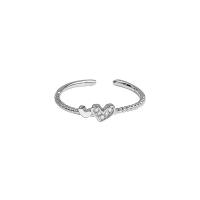 Anillo de Plata Ley, plata de ley 925, Corazón, pulido, para mujer & con diamantes de imitación, plateado, Vendido por UD