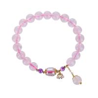 Quartz Bracelets, Rose Quartz, with Austrian Crystal & Brass, fashion jewelry & for woman, 8mm Approx 7 Inch 