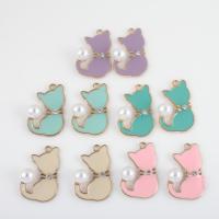 Zinc Alloy Enamel Pendants, with Plastic Pearl, Cat, gold color plated, DIY & with rhinestone Approx 1.8mm, Approx 