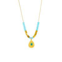 Collier Evil Eye bijoux, Acier titane, avec Des billes de verre, avec 1.97inch chaînes de rallonge, Placage, bijoux de mode & pour femme, doré Environ 15.75 pouce, Vendu par brin