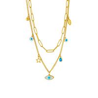 Collier Evil Eye bijoux, Acier titane, avec coquille, avec 1.97inch chaînes de rallonge, Placage, Double couche & pour femme & avec strass, doré Environ 15.75 pouce, Environ 17.72 pouce, Vendu par brin