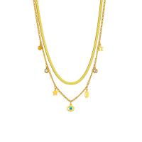 Collier Evil Eye bijoux, Acier titane, avec 2.36inch chaînes de rallonge, Placage, Double couche & pour femme & avec strass, doré Environ 15.95 pouce, Environ 17.72 pouce, Vendu par brin