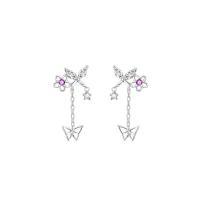 Silver Earring Zircon pavent Sterling, argent sterling 925, Placage, pavé de micro zircon & pour femme, couleur platine Vendu par paire