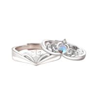 Anneaux Couple doigt, argent sterling 925, avec Opaline, couronne, Plaqué de platine, styles différents pour le choix & pavé de micro zircon & pour le couple, Vendu par PC