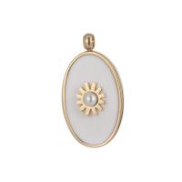 Enamel Stainless Steel Pendant, 304 Stainless Steel, with Plastic Pearl, Flat Oval, Vacuum Ion Plating, DIY 