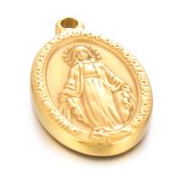 Colgante de acero inoxidable Saint, acero inoxidable 304, Redondo Aplanado, Recubrimiento iónico al vacío, Bricolaje, más colores para la opción, 23x14mm, Vendido por UD