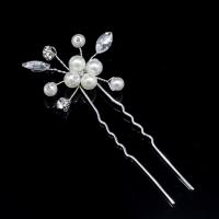 Hair Stick, Zinc Alloy, with Plastic Pearl, fashion jewelry & for woman & with rhinestone, silver color 