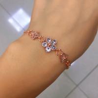 Pulseras de latón Zircon cúbico, metal, con cúbica circonia, Flor, chapado, para mujer, más colores para la opción, longitud:aproximado 23.5 cm, Vendido por UD