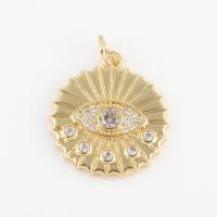 Fashion Evil Eye Pendant, Brass, with Cubic Zirconia, Round, gold color plated, DIY 