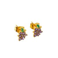 Boucle en acier inoxydable zircons cubiques, Acier inoxydable 304, raisin, Plaqué or 18K, bijoux de mode & pavé de micro zircon & pour femme, doré, 9mm, Vendu par paire