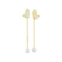 Boucles d'oreilles en acier titane, avec perle de plastique, coeur, bijoux de mode & pour femme, doré, Vendu par paire