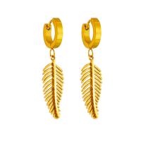 Boucles d'oreilles en acier titane, forme de plume, Plaqué or 18K, bijoux de mode & pour femme, doré, 45mm,25*10mm, Vendu par paire