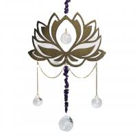 Bois de hêtre Windbell, avec cristal & améthyste & fer, fleur, Placage de couleur d'or, pour la maison et le bureau, plus de couleurs à choisir, 330mm, Vendu par PC