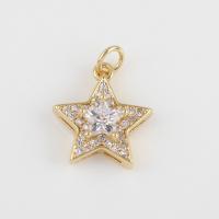 Cubic Zirconia Brass Pendants, with Cubic Zirconia, Star, gold color plated, DIY 