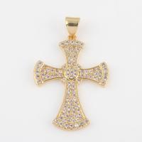 Cubic Zirconia Brass Pendants, with Cubic Zirconia, Cross, gold color plated, DIY 