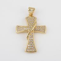 Cubic Zirconia Brass Pendants, with Cubic Zirconia, Cross, gold color plated, DIY 